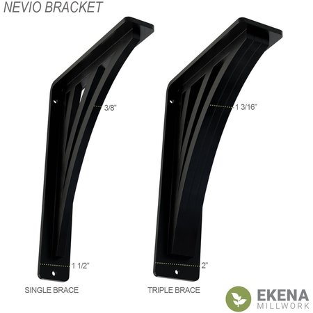 Ekena Millwork Nevio Wrought Iron Bracket, (Single center brace), Powder Coated Black 1 1/2"W x 7 1/2"D x 10"H BKTM01X07X10SNE